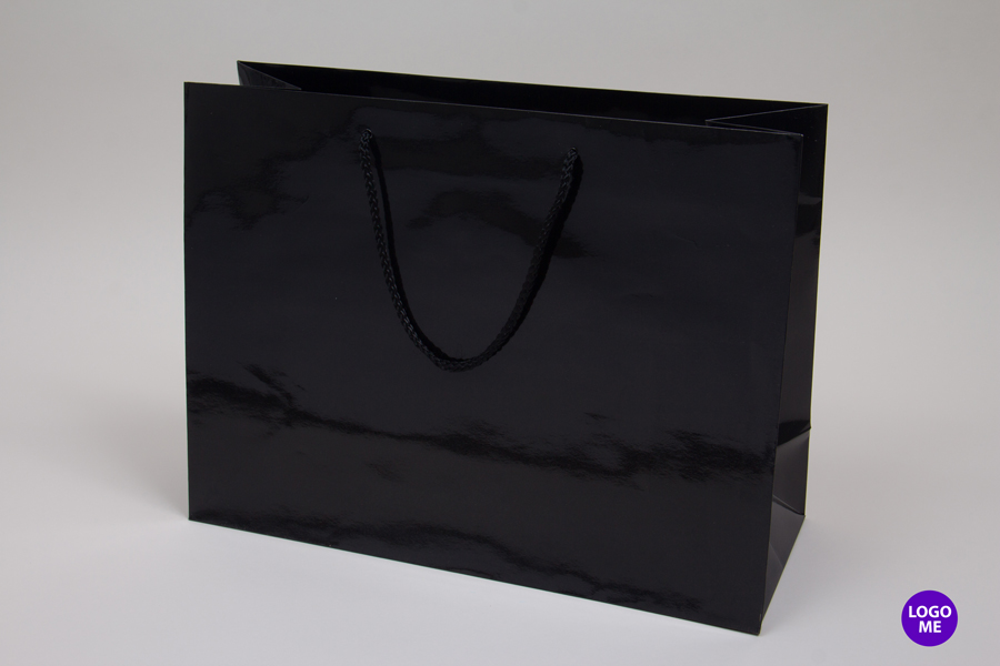 16 x 6 x 12 BLACK GLOSS PAPER EUROTOTE SHOPPING BAGS