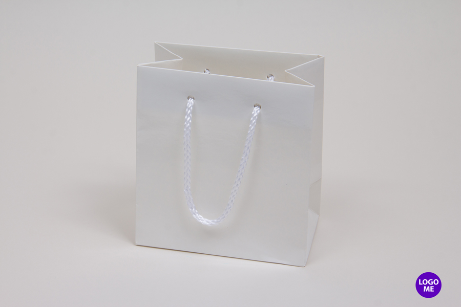 6 x 3.5 x 6.5 WHITE GLOSS PAPER EUROTOTE SHOPPING BAGS