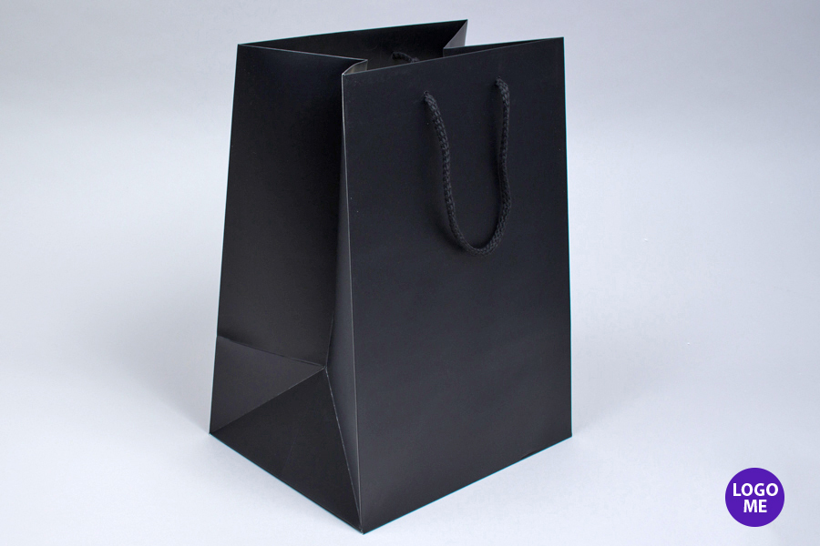 10 x 8 x 14 MATTE LAMINATED BLACK EUROTOTE SHOPPING BAGS