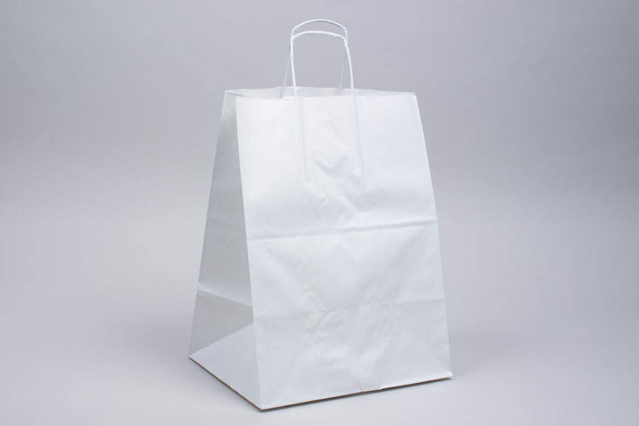 12 X 9 X 15.75 WHITE KRAFT PAPER SHOPPING BAGS