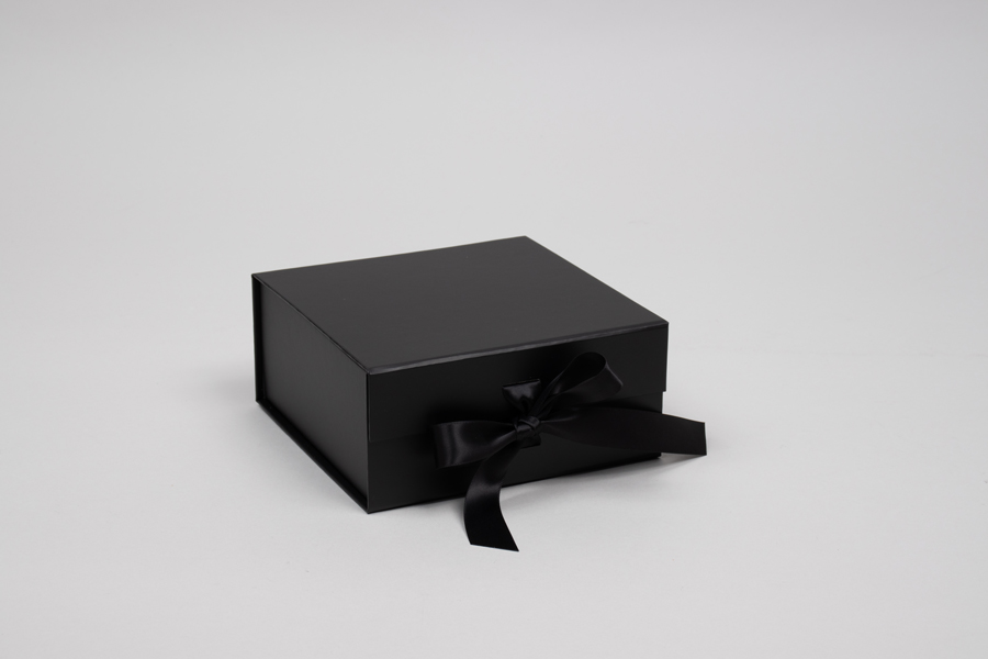 6 x 6 x 2-3/4  MATTE BLACK MAGNETIC LID GIFT BOXES WITH RIBBON