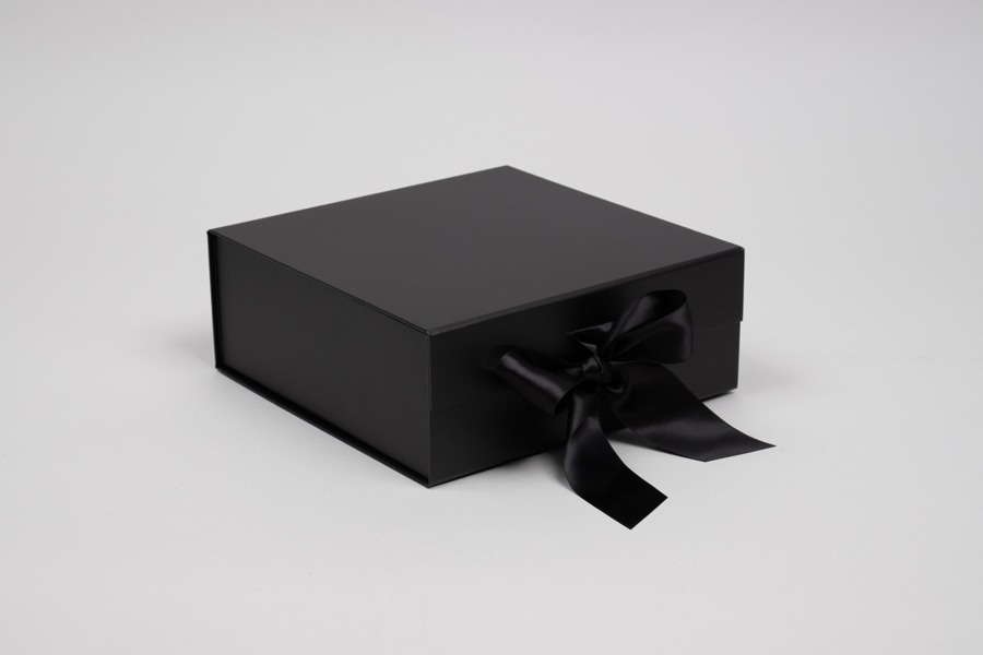 8 x 8 x 3-1/8  MATTE BLACK MAGNETIC LID GIFT BOXES WITH RIBBON