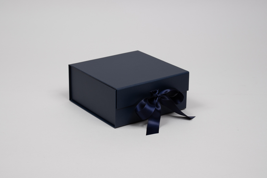 6 x 6 x 2-3/4 MATTE NAVY MAGNETIC LID GIFT BOXES WITH RIBBON