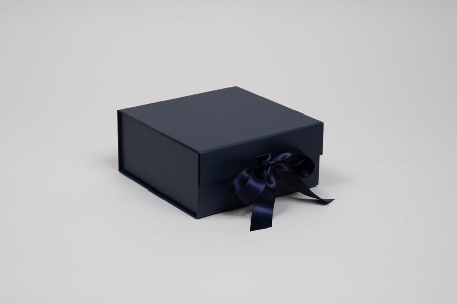 6 x 6 x 2-3/4  MATTE NAVY MAGNETIC LID GIFT BOXES WITH RIBBON