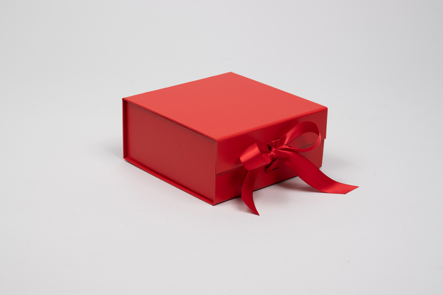 6 x 6 x 2-3/4 Matte Red Magnetic Lid Gift Boxes with Ribbon