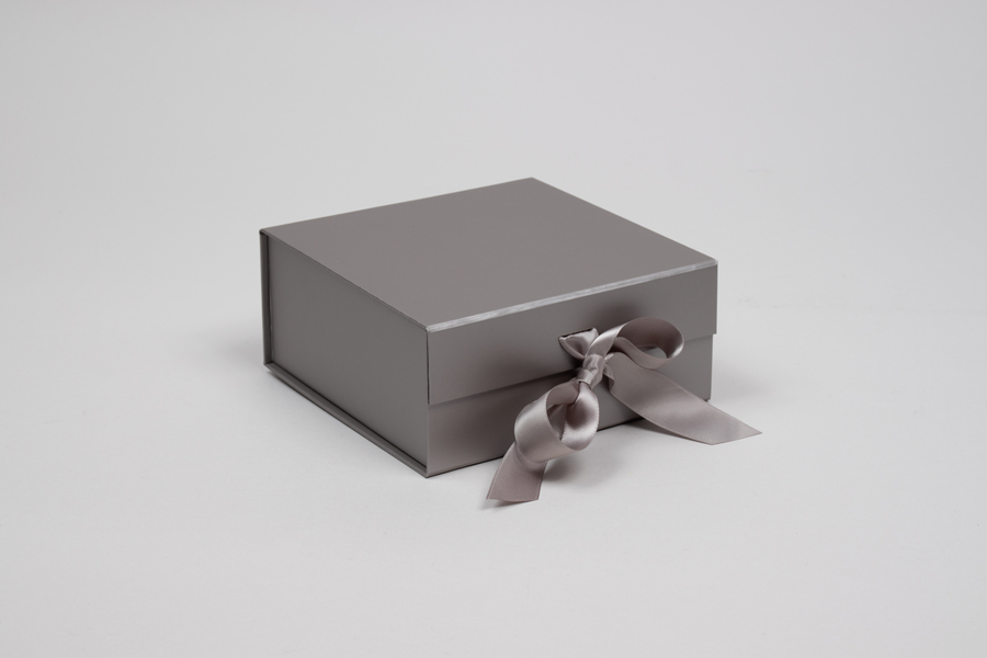 6 x 6 x 2-3/4 MATTE SILVER MAGNETIC LID GIFT BOXES WITH RIBBON