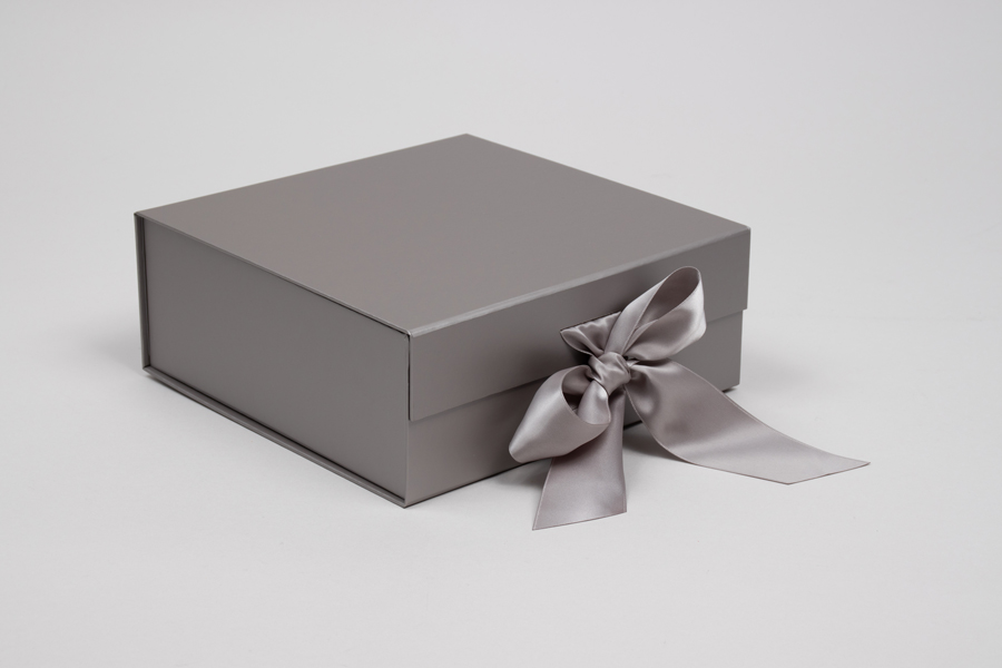 8 x 8 x 3-1/8 MATTE SILVER MAGNETIC LID GIFT BOXES WITH RIBBON