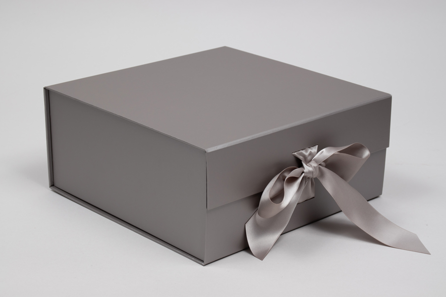 10 x 10 x 4-1/2 MATTE SILVER MAGNETIC LID GIFT BOXES WITH RIBBON