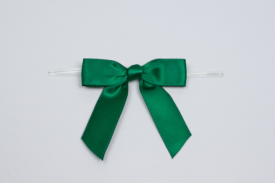 2-1/2 X 2 Emerald Green Satin Pre-Tied Bows With Twist Ties