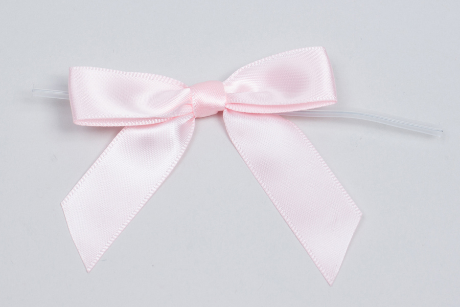 2-1/2 X 2 Light Pink Satin Pre-Tied Bows With Twist Ties