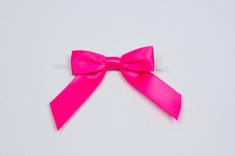 3 X 2-3/4 Hot Pink Satin Pre-Tied Bows With Twist Ties