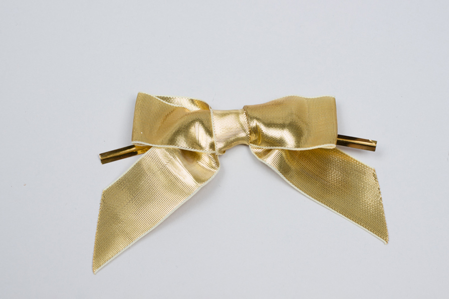 SLIM SKINNY 3cm Wide Pre-Tied Bows GOLD 7mm Lurex Metallic Ribbon Wedding Craft 