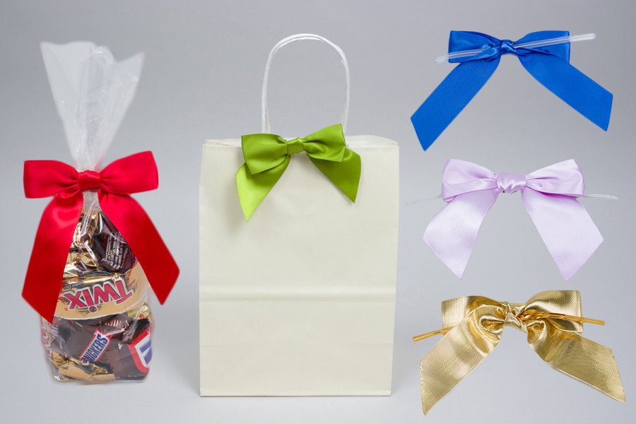 MC - Ribbon - Pre-Tied Satin Bows with Twist Ties