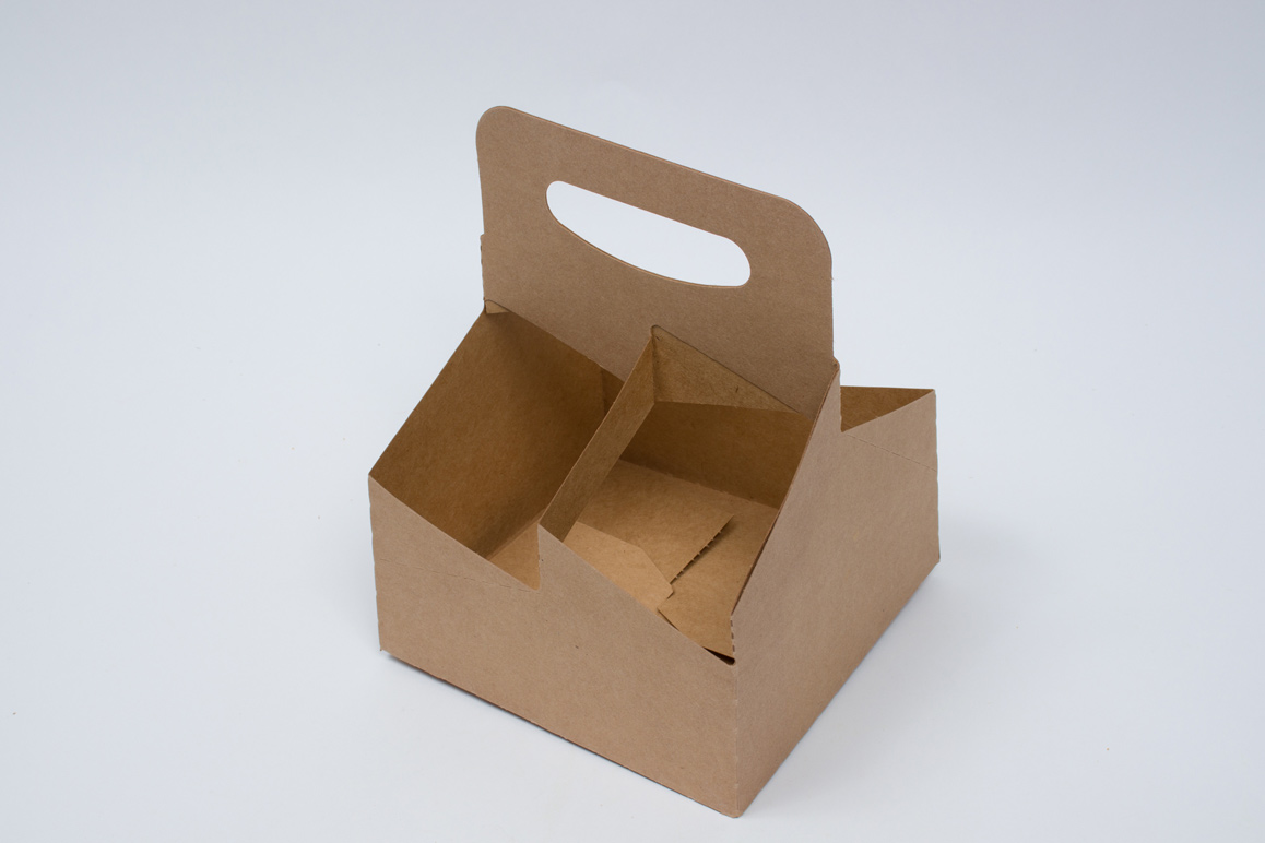 7-1/4 x 7 x 9-1/4 NATURAL KRAFT 4 DRINK CUP CARRIER – 32OZ JUMBO