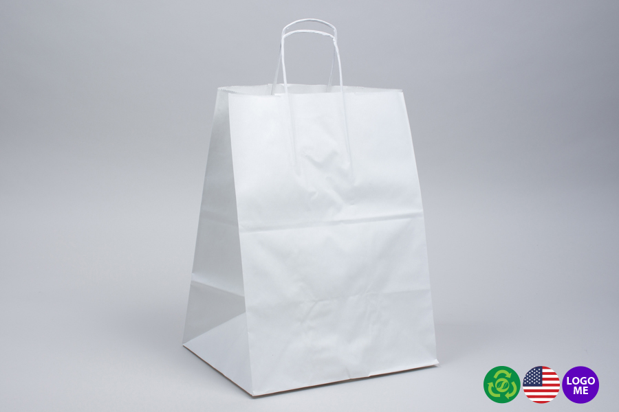 12 X 9 X 15.75 WHITE KRAFT PAPER SHOPPING BAGS