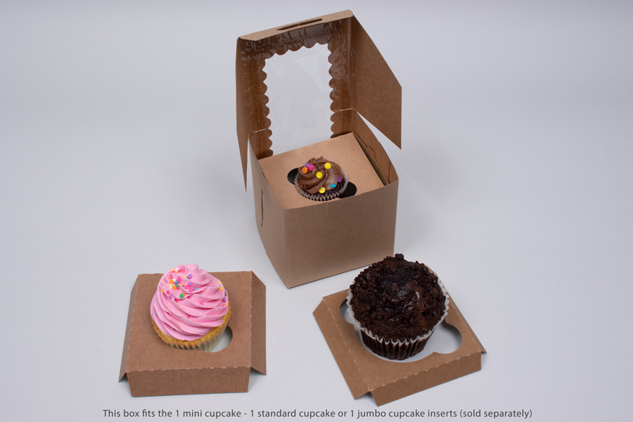 4 x 4 x 4  KRAFT CUPCAKE BOXES WITH WINDOWS