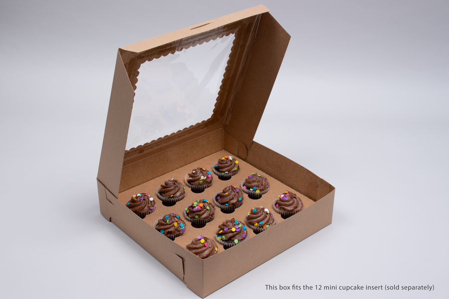 10 x 10 x 2-1/2 KRAFT CUPCAKE BOXES WITH WINDOWS