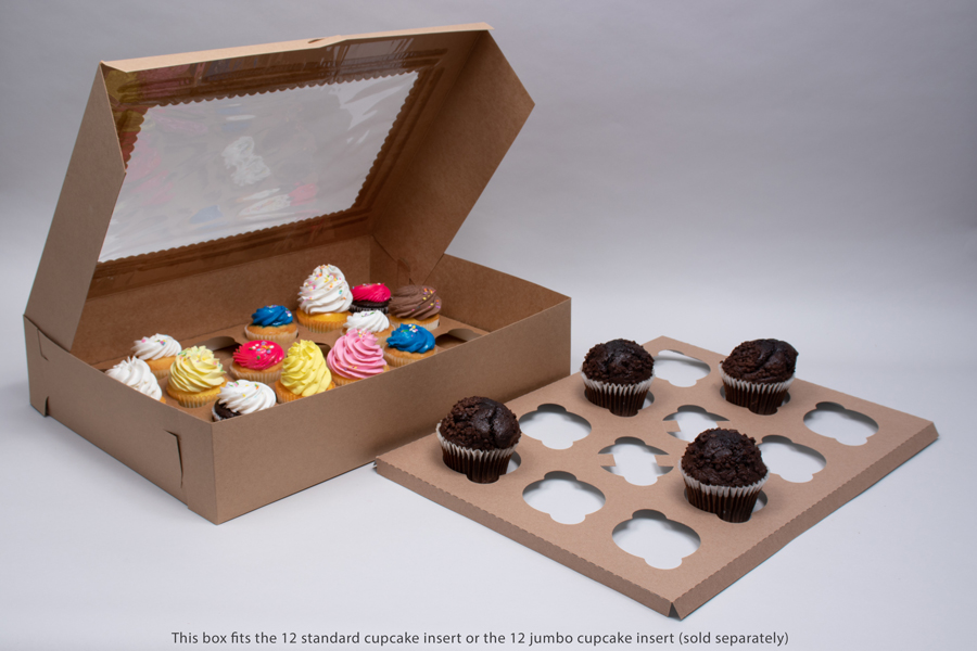 19 x 14 x 4 NATURAL KRAFT CUPCAKE BOXES WITH WINDOWS
