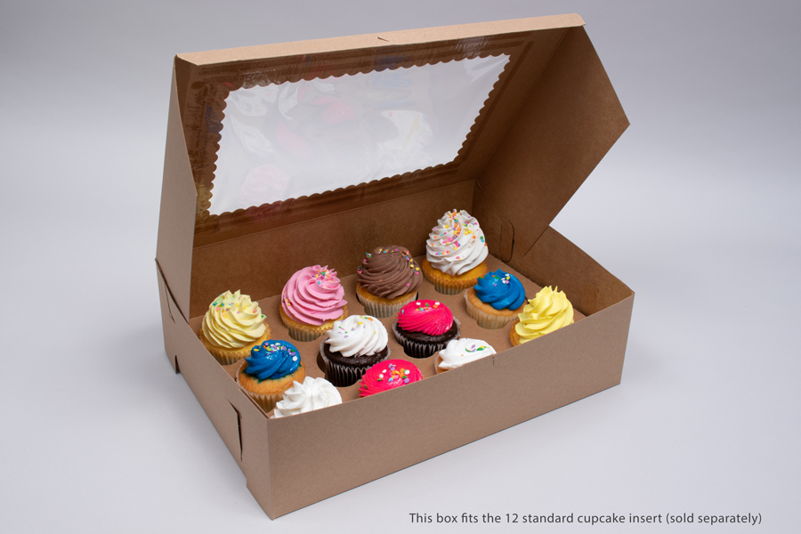 14 x 10 x 4  NATURAL KRAFT CUPCAKE BOXES WITH WINDOWS