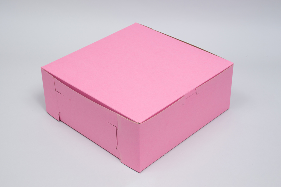 8 x 4 x 4 STRAWBERRY PINK ONE-PIECE BAKERY BOXES