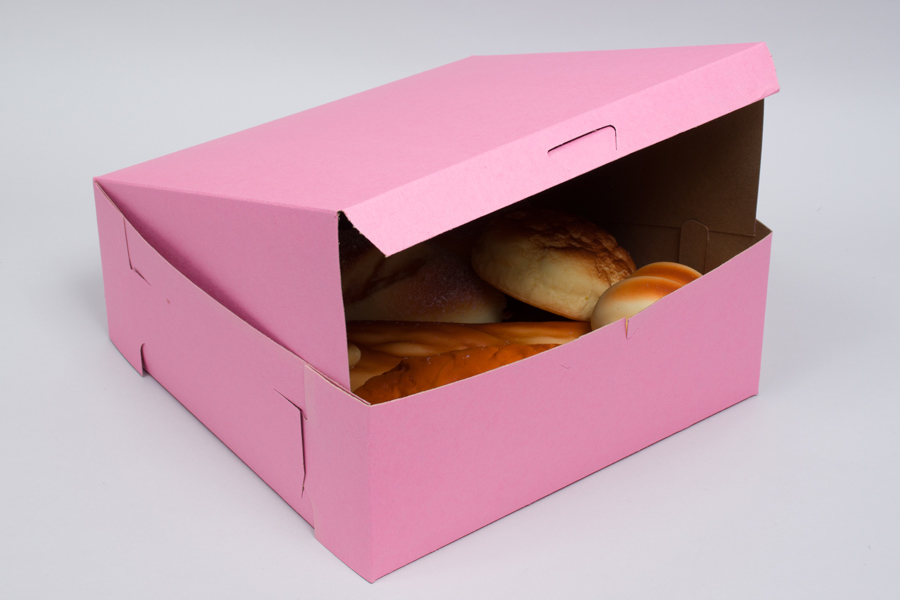 10 x 10 x 4 STRAWBERRY PINK ONE-PIECE BAKERY BOXES