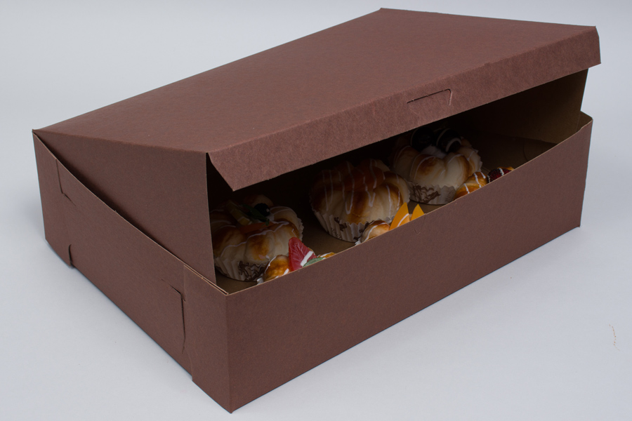 14 x 10 x 4 (1/4 SHEET) CHOCOLATE ONE-PIECE BAKERY/CUPCAKE BOXES