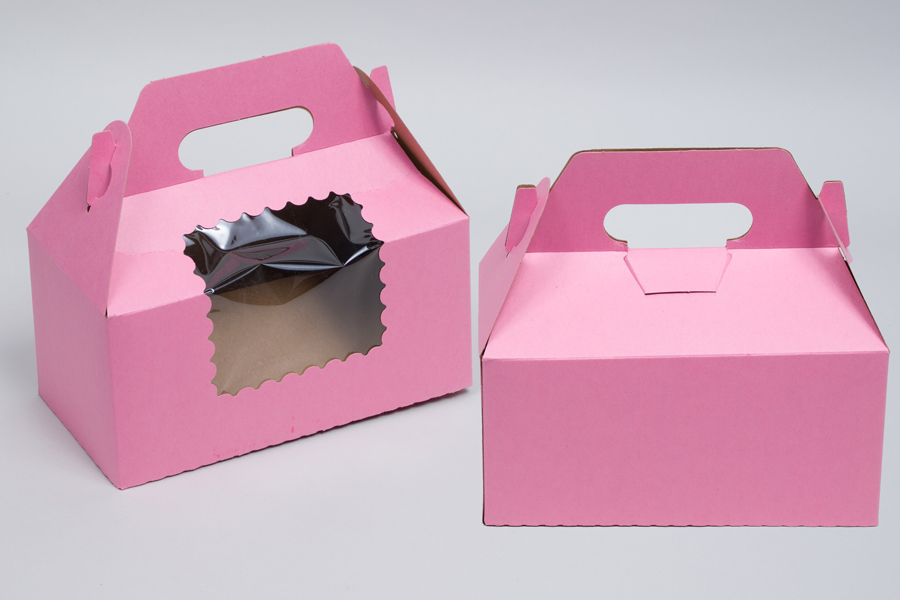 8 x 4 x 4 STRAWBERRY PINK CUPCAKE GABLE BOXES WITH WINDOW