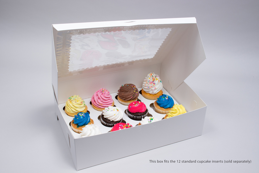 14 x 10 x 4 WHITE CUPCAKE BOXES WITH WINDOWS