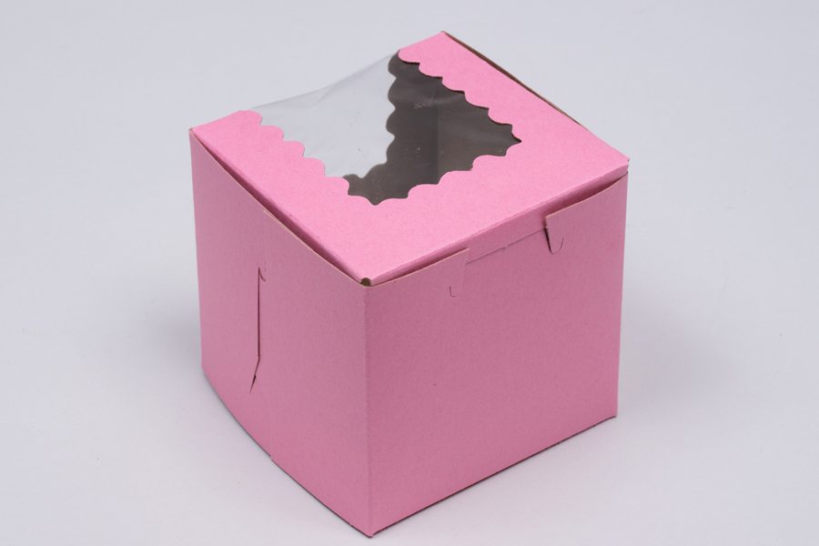 4 x 4 x 4  STRAWBERRY PINK CUPCAKE BOXES WITH WINDOWS