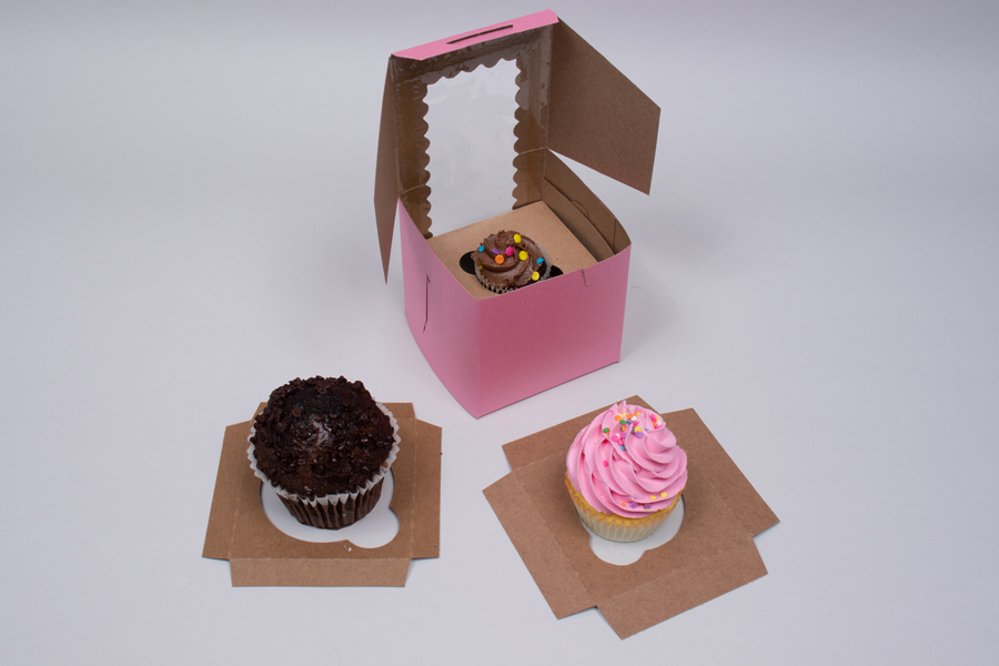 4 x 4 x 4  STRAWBERRY PINK CUPCAKE BOXES WITH WINDOWS