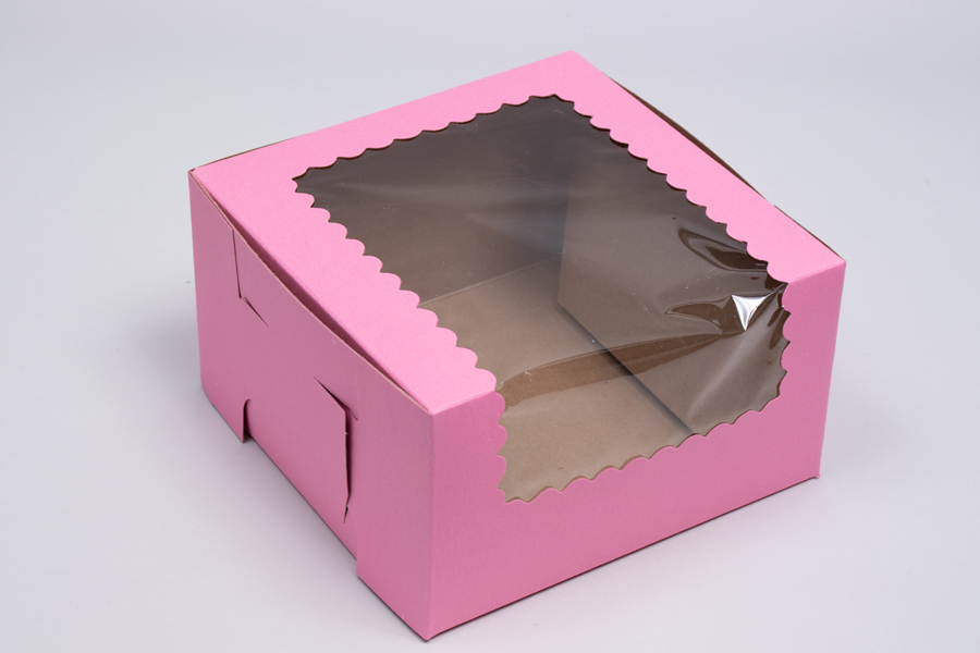 7 x 7 x 4 STRAWBERRY PINK CUPCAKE BOXES WITH WINDOWS