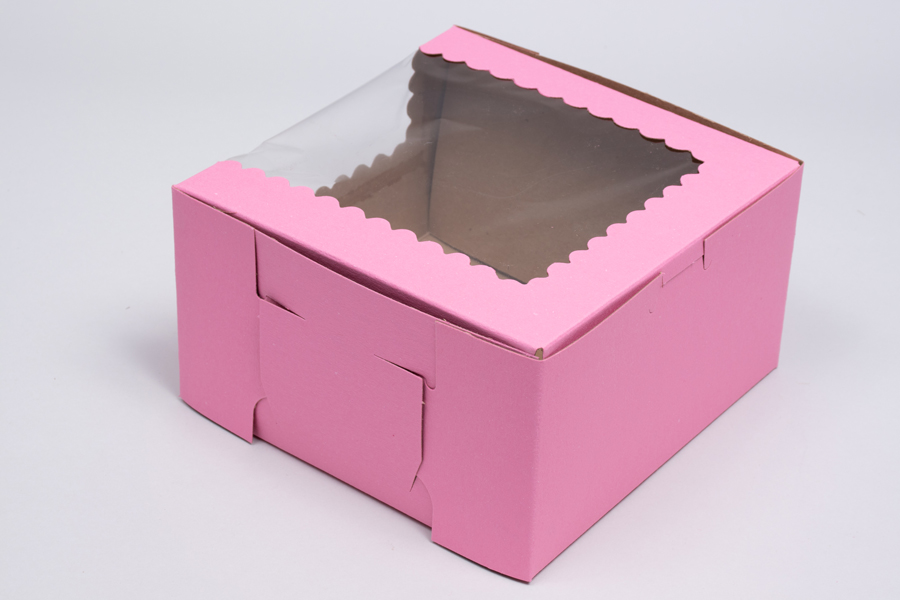 8 x 8 x 4 STRAWBERRY PINK CUPCAKE BOXES WITH WINDOWS