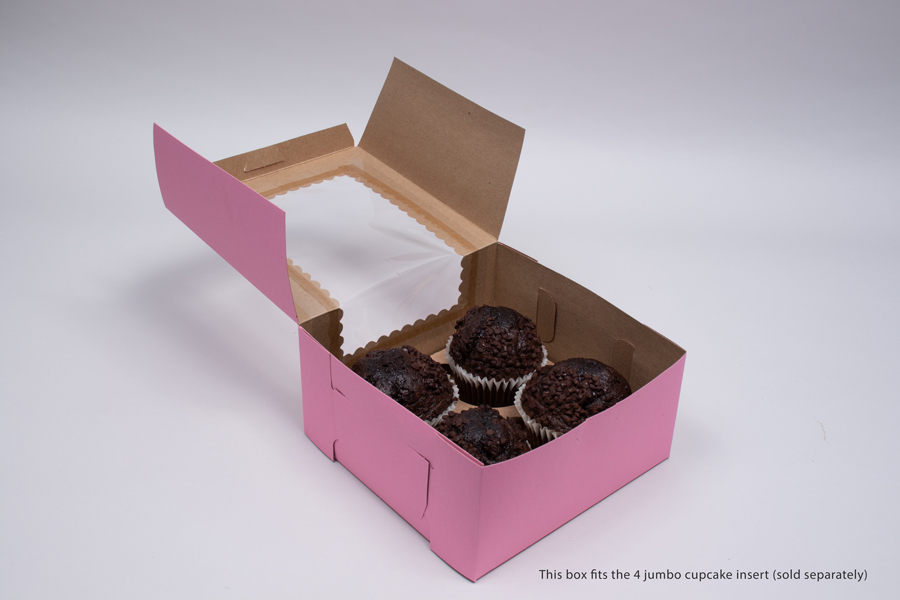 8 x 8 x 4 STRAWBERRY PINK CUPCAKE BOXES WITH WINDOWS