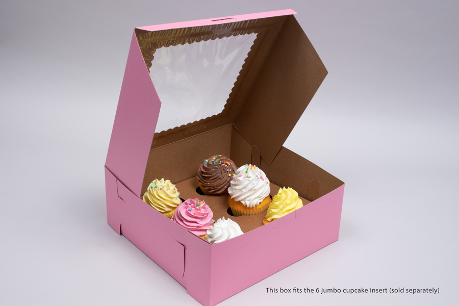 10 x 10 x 4 STRAWBERRY PINK CUPCAKE BOXES WITH WINDOWS