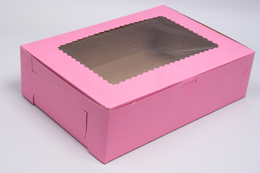 14 x 10 x 4 Strawberry Pink Cupcake Boxes With Windows