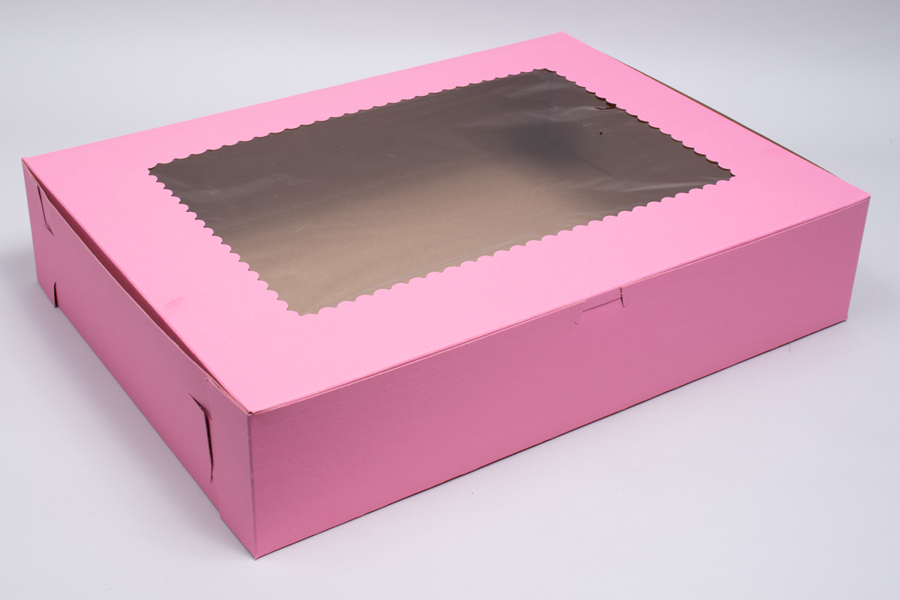 19 x 14 x 4 STRAWBERRY PINK CUPCAKE BOXES WITH WINDOWS