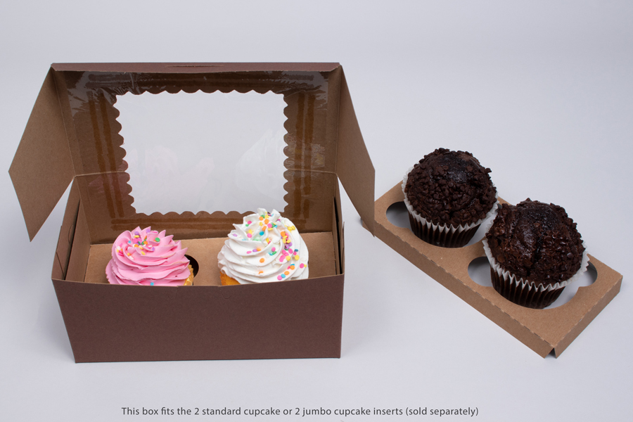 8 x 4 x 4 CHOCOLATE BROWN CUPCAKE BOXES WITH WINDOWS