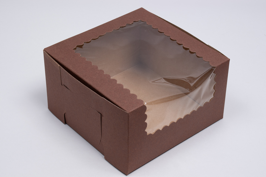 7 x 7 x 4 CHOCOLATE BROWN CUPCAKE BOXES WITH WINDOWS