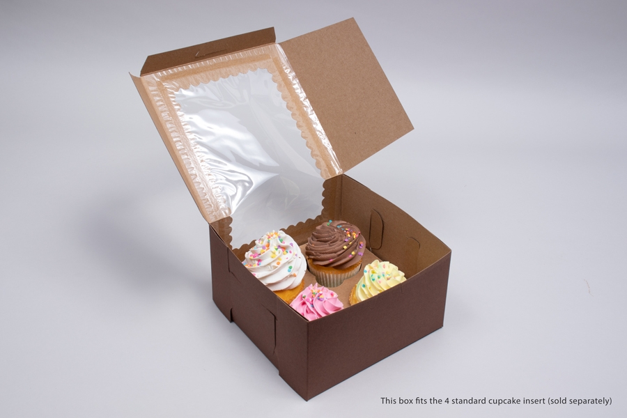 7 x 7 x 4 CHOCOLATE BROWN CUPCAKE BOXES WITH WINDOWS