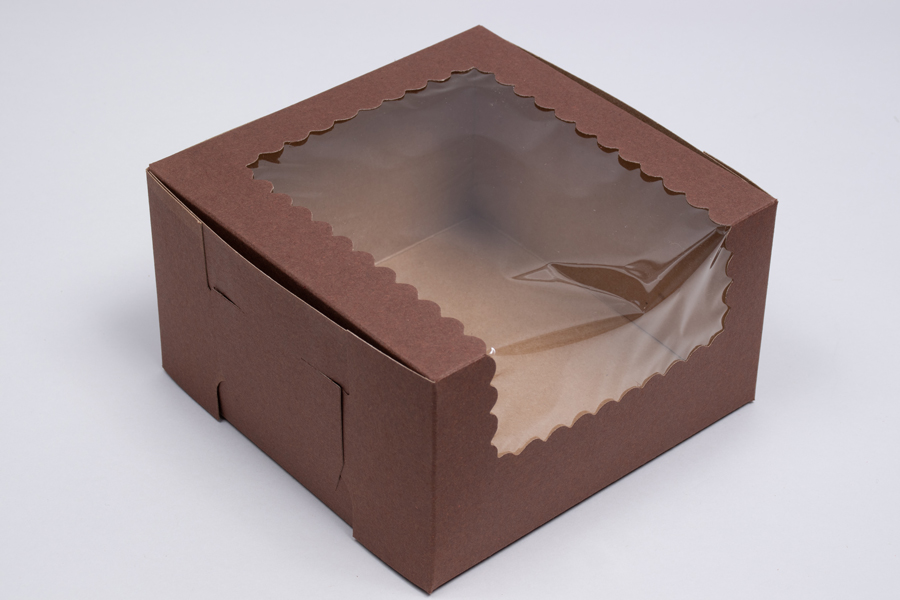 8 x 8 x 4 CHOCOLATE BROWN CUPCAKE BOXES WITH WINDOWS