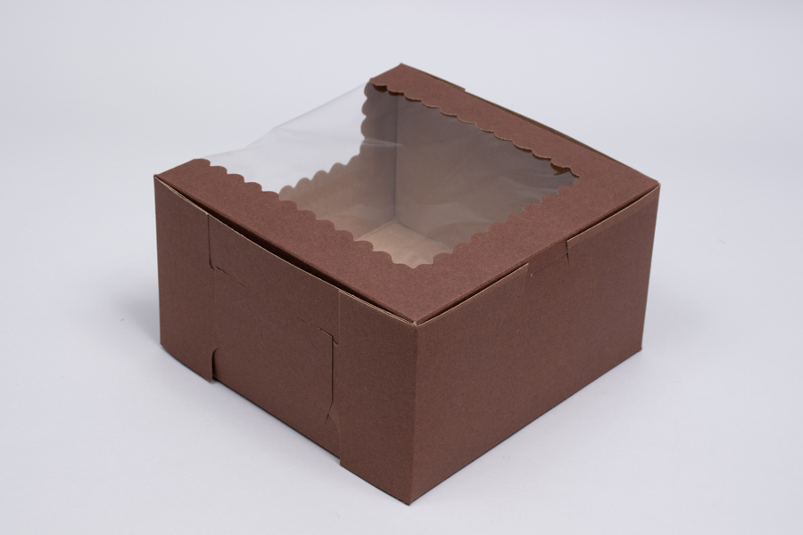 8 x 8 x 4 CHOCOLATE BROWN CUPCAKE BOXES WITH WINDOWS