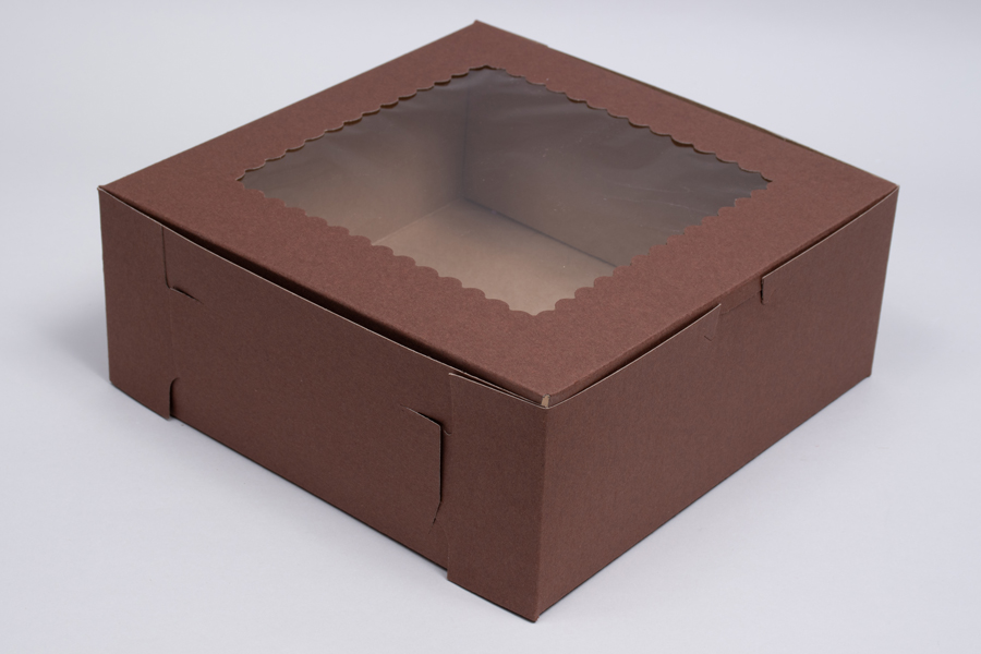 10 x 10 x 4 CHOCOLATE BROWN CUPCAKE BOXES WITH WINDOWS