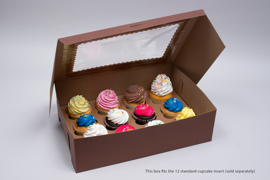 14 x 10 x 4 CHOCOLATE BROWN CUPCAKE BOXES WITH WINDOWS