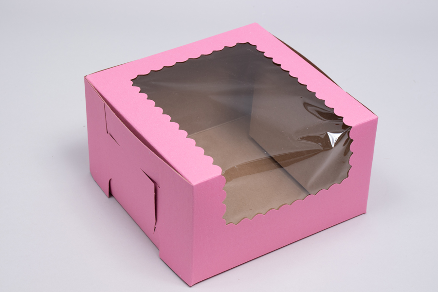 Bakery Box 10" x 10" x 4" Pink Square Paperboard Cake 100-Pack 