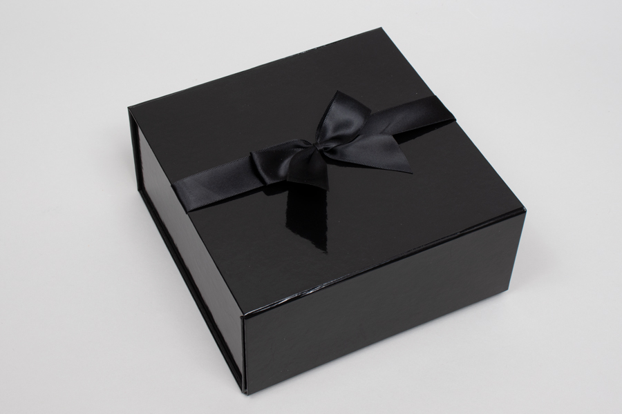 3” x 2” PRE-TIED BOW – SELF-ADHESIVE 7/8” BLACK RIBBON FOR 6” x 6” MAGNETIC BOX