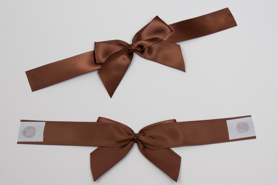 3” x 2” PRE-TIED BOW – SELF-ADHESIVE 7/8” BROWN RIBBON FOR 6” x 6” MAGNETIC BOX