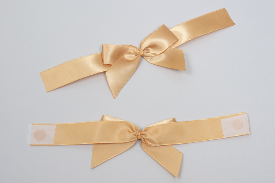 3” x 2” PRE-TIED BOW – SELF-ADHESIVE 7/8” GOLD RIBBON FOR 6” x 6” MAGNETIC BOX