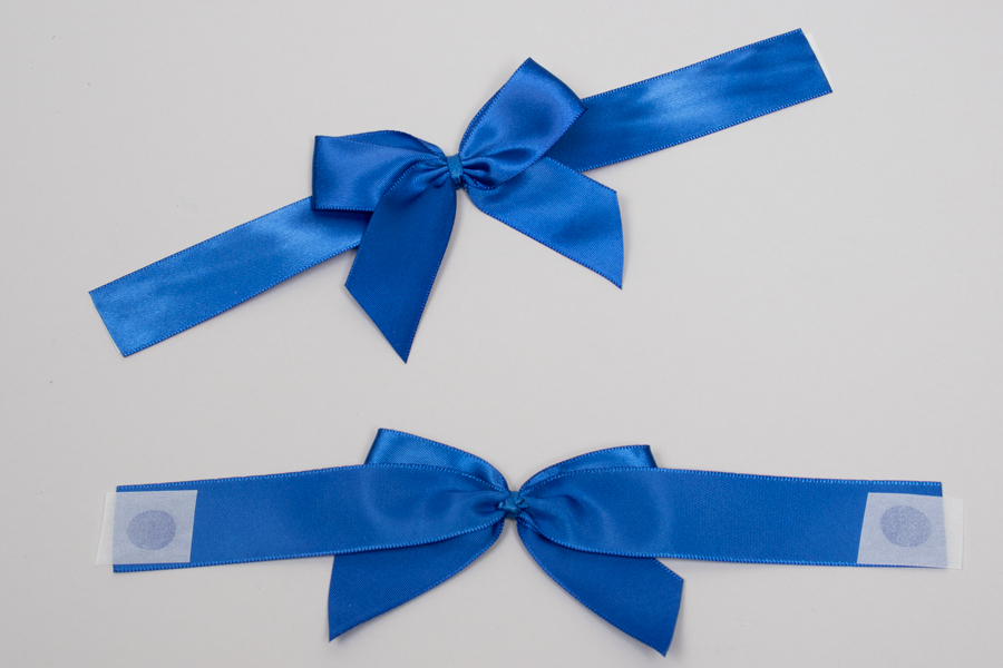 3” x 2” PRE-TIED BOW – SELF-ADHESIVE 7/8” BLUE RIBBON FOR 6” x 6” MAGNETIC BOX