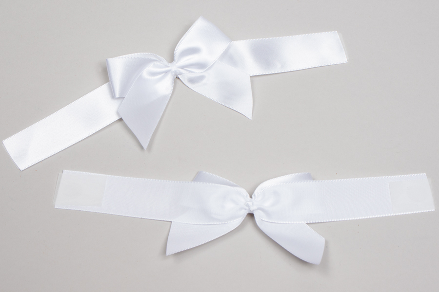 3” x 2” Pre-Tied Bow – Self-Adhesive 7/8” White Ribbon For 6” x 6”