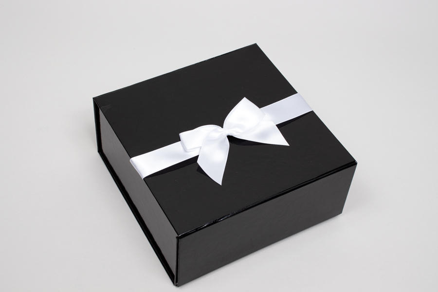 3” x 2” PRE-TIED BOW – SELF-ADHESIVE 7/8” WHITE RIBBON FOR 6” x 6” MAGNETIC BOX